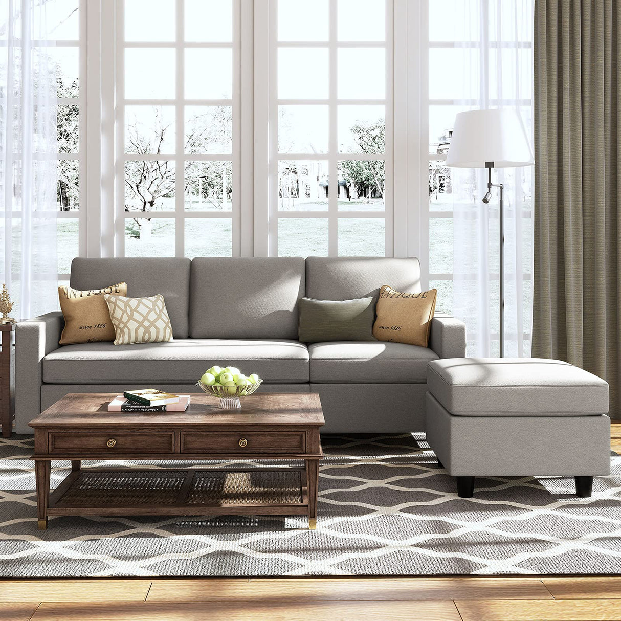 Convertible Sectional Sofa, L Shaped Couch with Linen Fabric