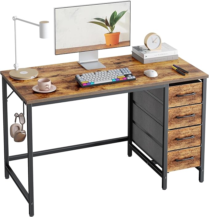 40 Inch Computer Reversible Desk with 4 Storage Drawers, Small Home Office Kids