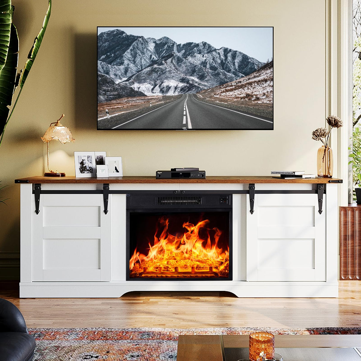 Fireplace TV Stand with 18” Electric Fireplace, 58” TV Console Stand