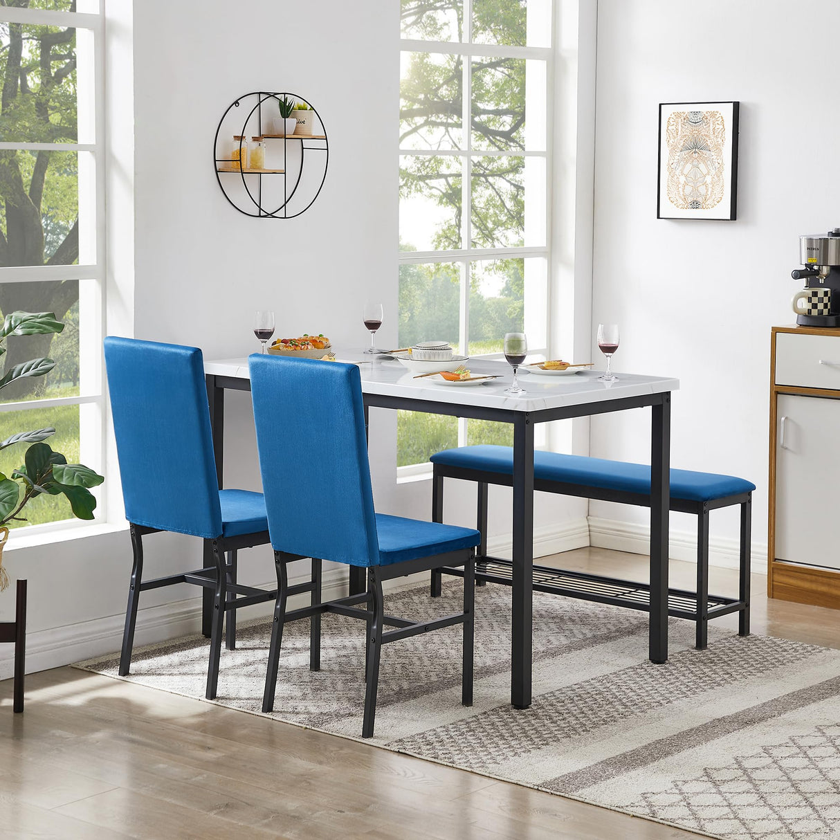 Table Set for 4,Faux Marble Kitchen Table,Kitchen Table Chairs Set with Velvet Chairs,