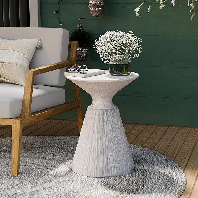 Outdoor Side Table, Mushroom Shaped MgO Accent Table, Lightweight Patio End Table