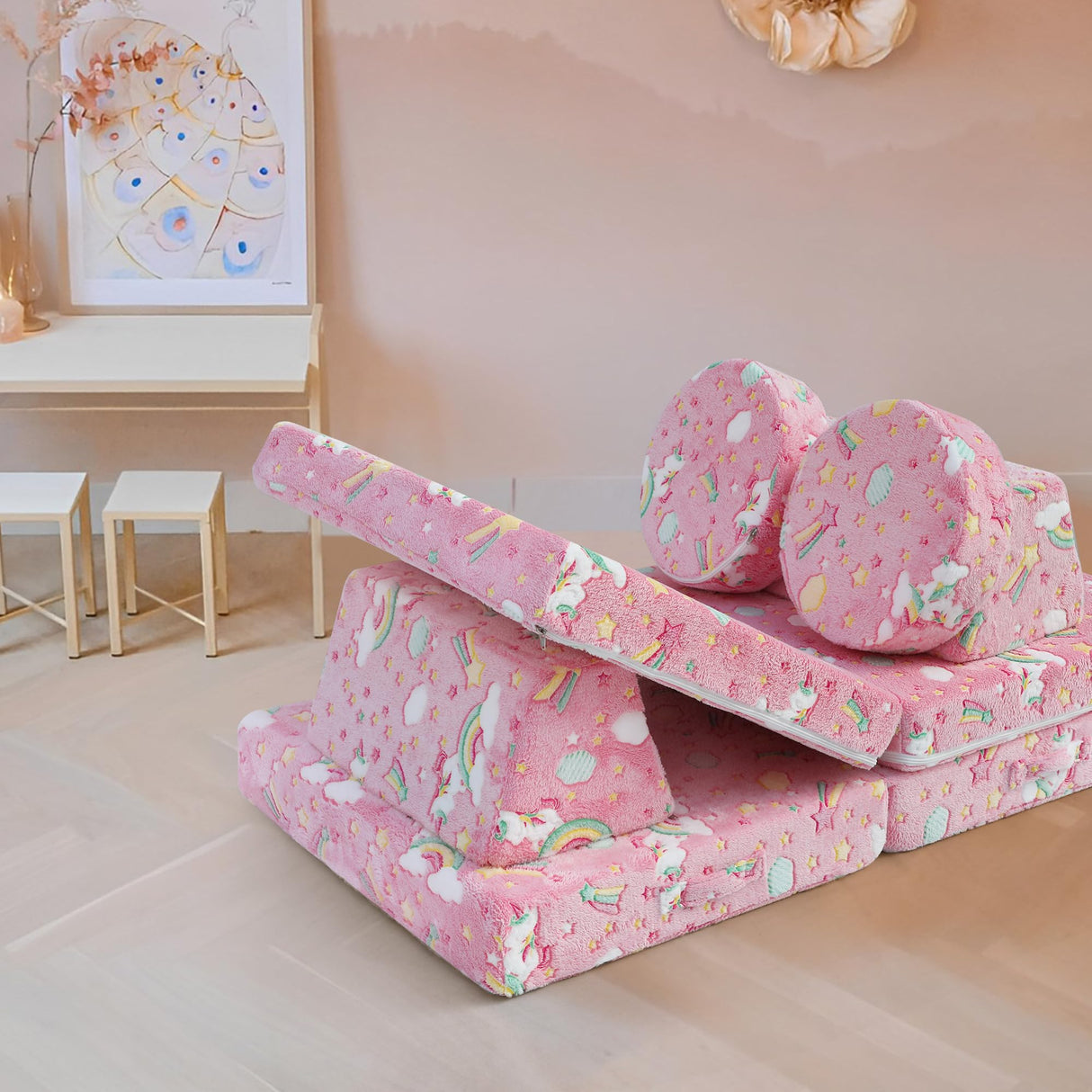 Modular Kids Play Couch Toddler Couch for Playroom, 8-Piece Fold Out Kids Couch