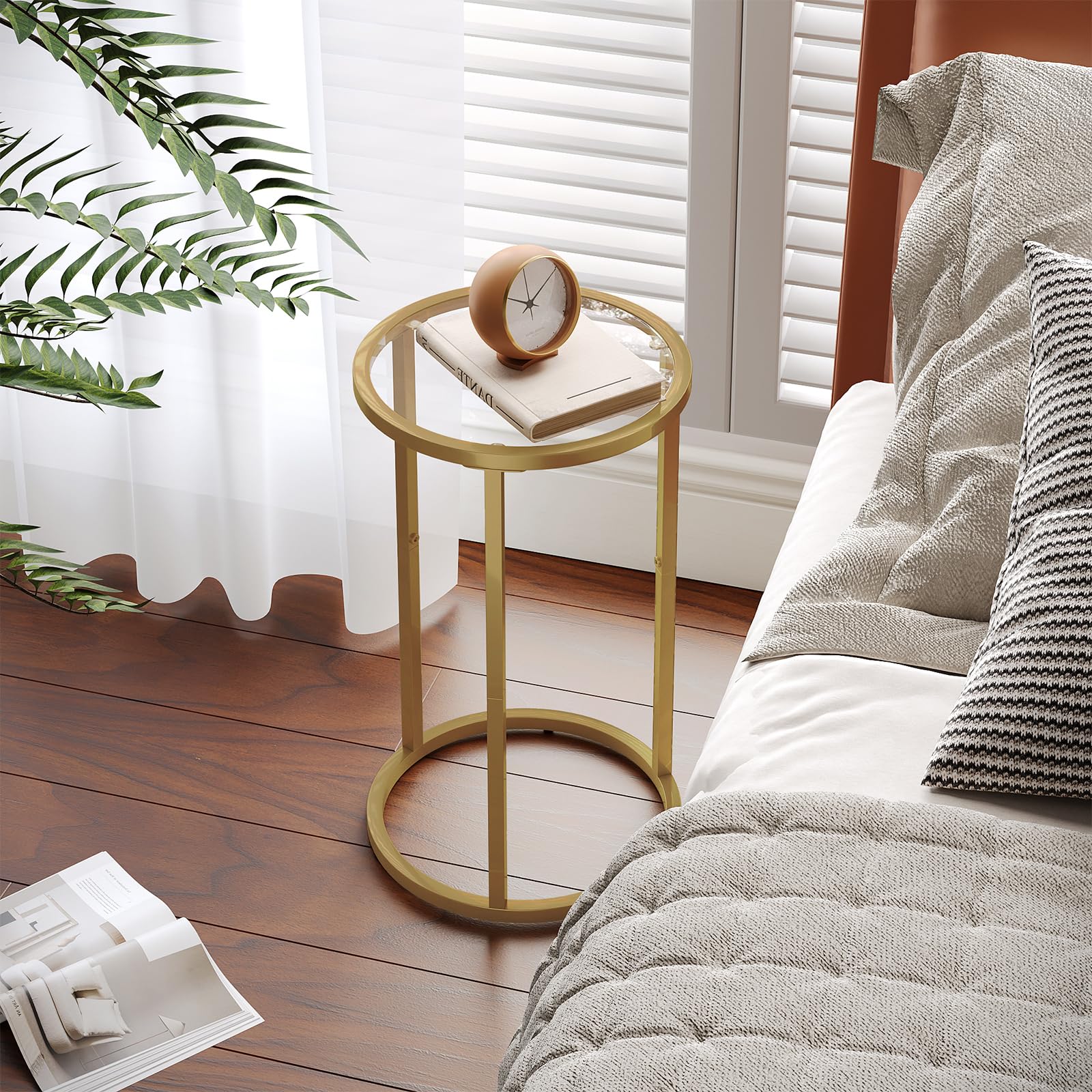 Round Side Table Small Gold End Table for Small Spaces 11.8" x 19.7"