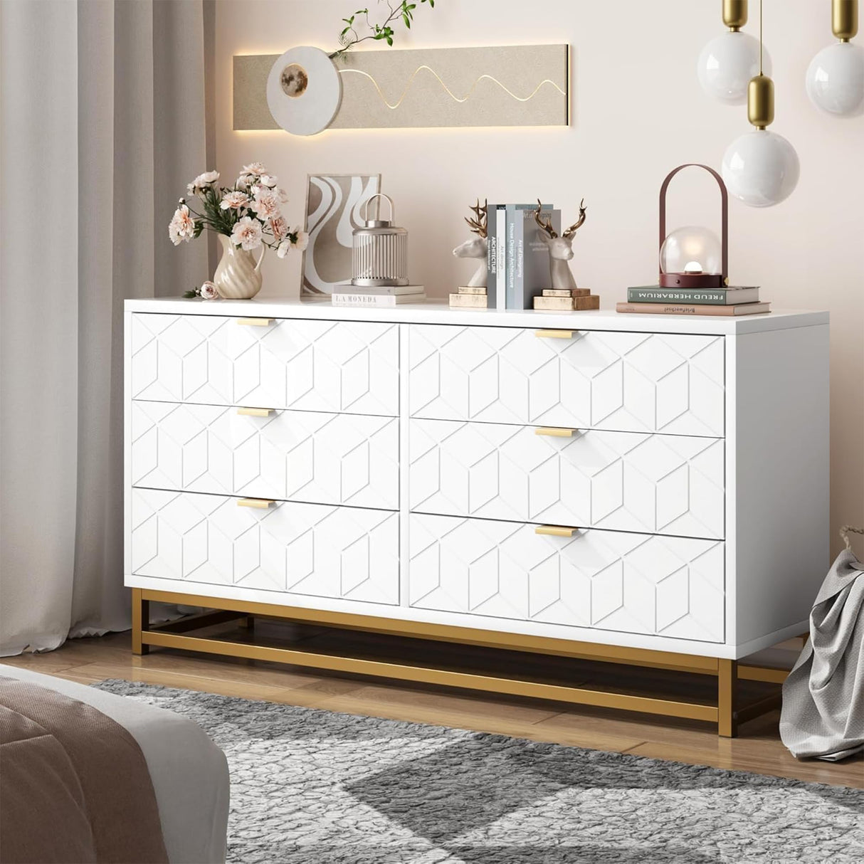 White 6 Drawer Dresser for Bedroom, 53.5" Large Dresser