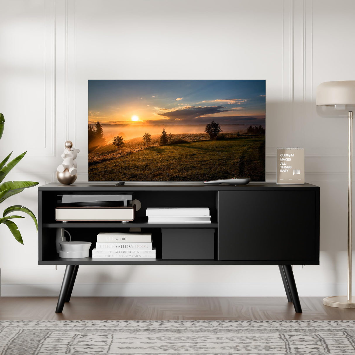 TV Stand for 50 Inch TV, Mid Century Modern Entertainment Center with Storage Cabinet,