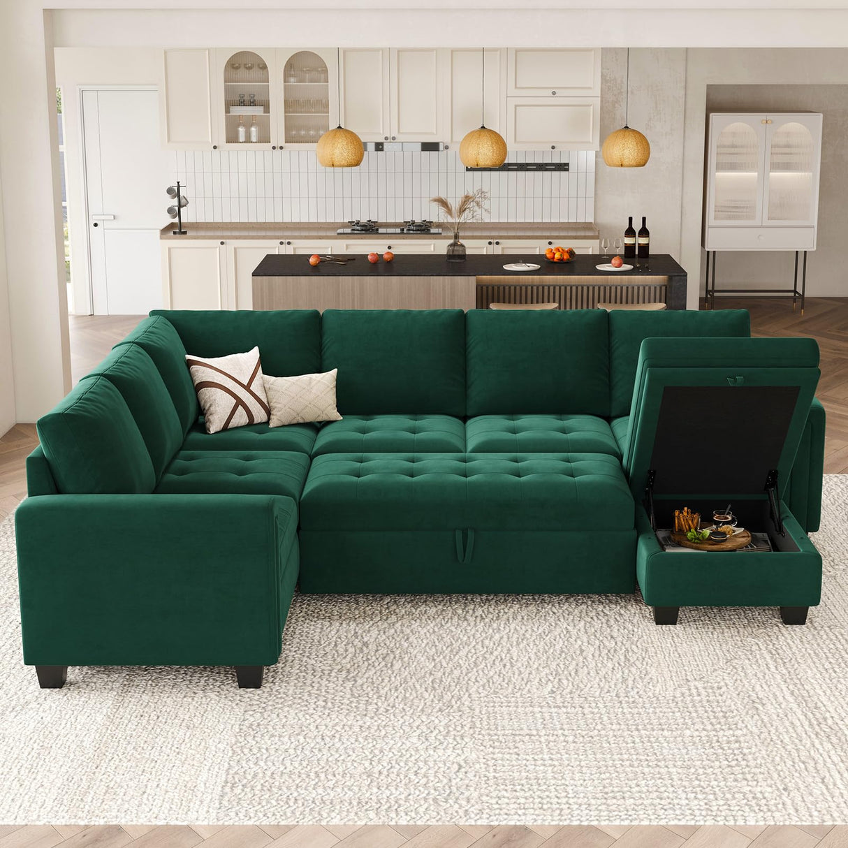 Modular Sectional Sleeper Sofa with Pull Out Bed U Shaped Sectional Sofa Couch