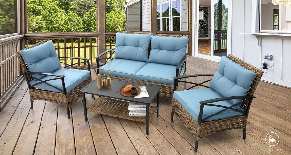 Outdoor Patio Furniture Set, 4 Piece Wicker Conversation Sets