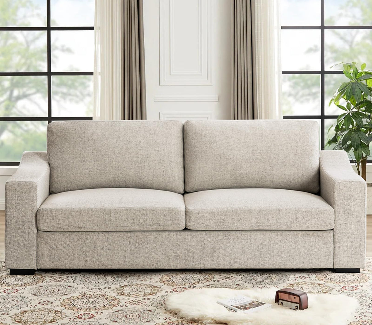 Oversized 85" Deep Seat Sofa, Modern Sofa Couches for Living Room, 3 Seater Natural