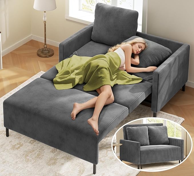 47" Corduroy Convertible Sofa Bed - Loveseat Sleeper with 618lb Capacity
