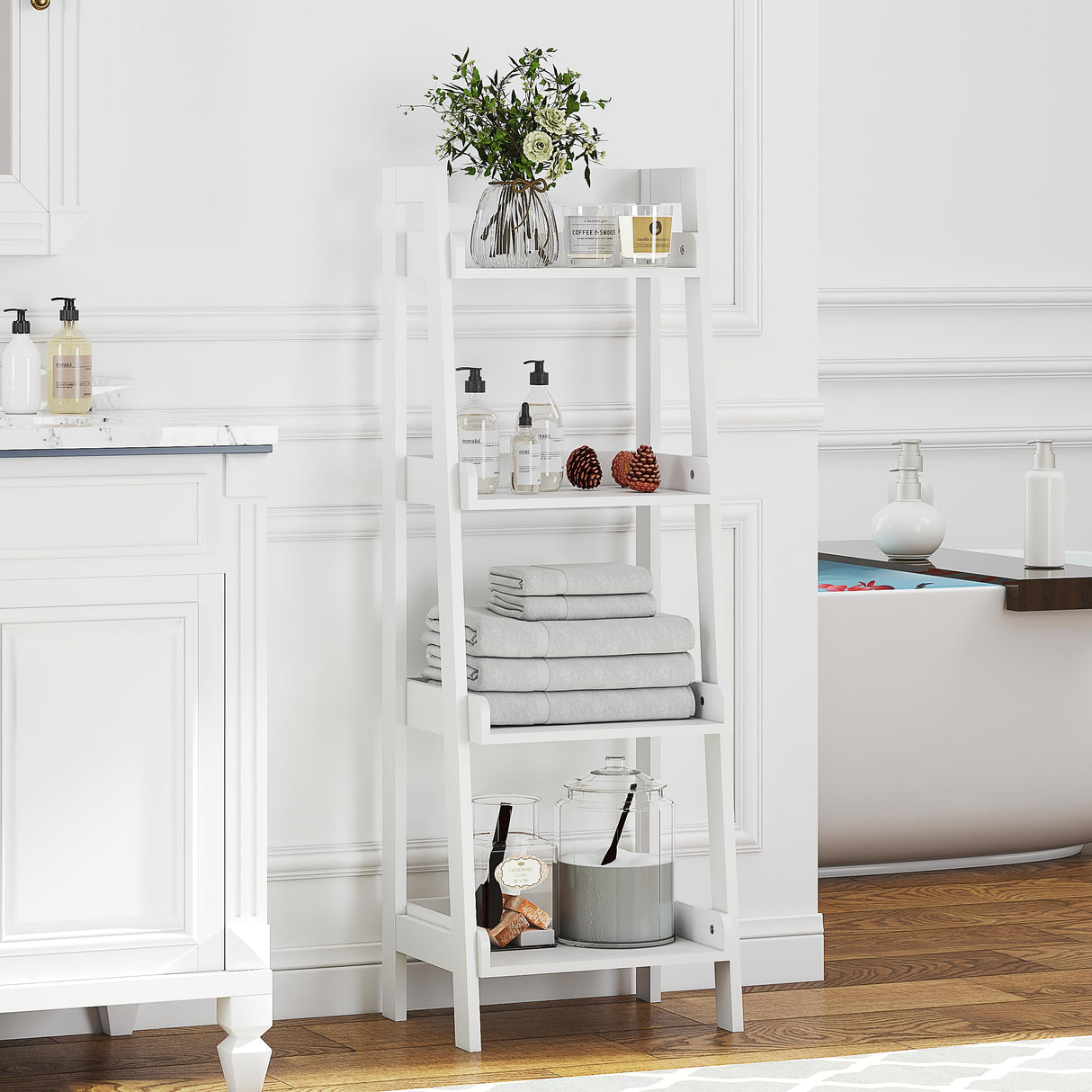 4-Tier Ladder Shelf, Bathroom Shelf Freestanding