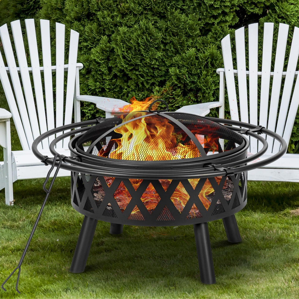 36 Inch Wood Burning Fire Pit with 2 Loops, Outdoor Fire Pit