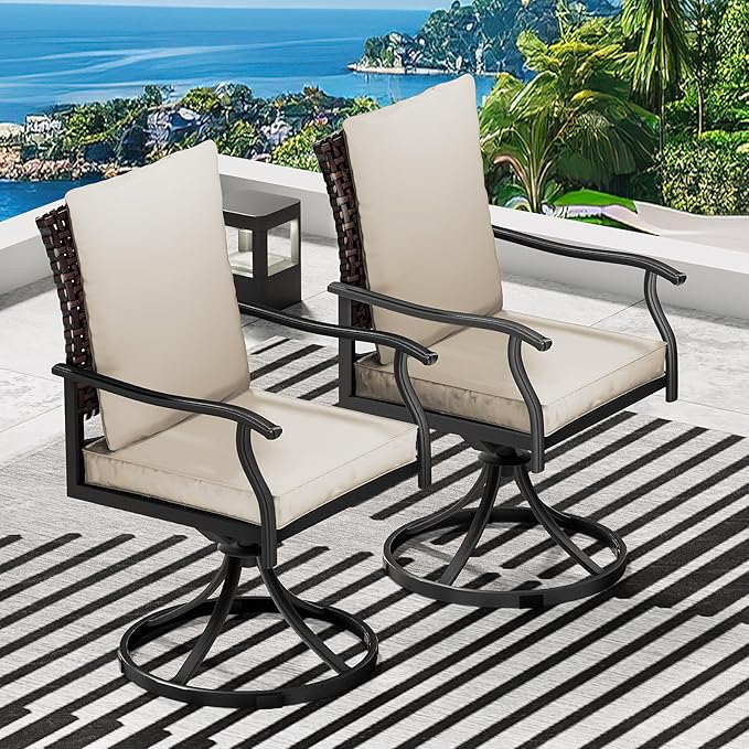 5 Piece Outdoor Patio Dining Set with 4 Swivel Dining Chairs & 1 Large Square Dining Table