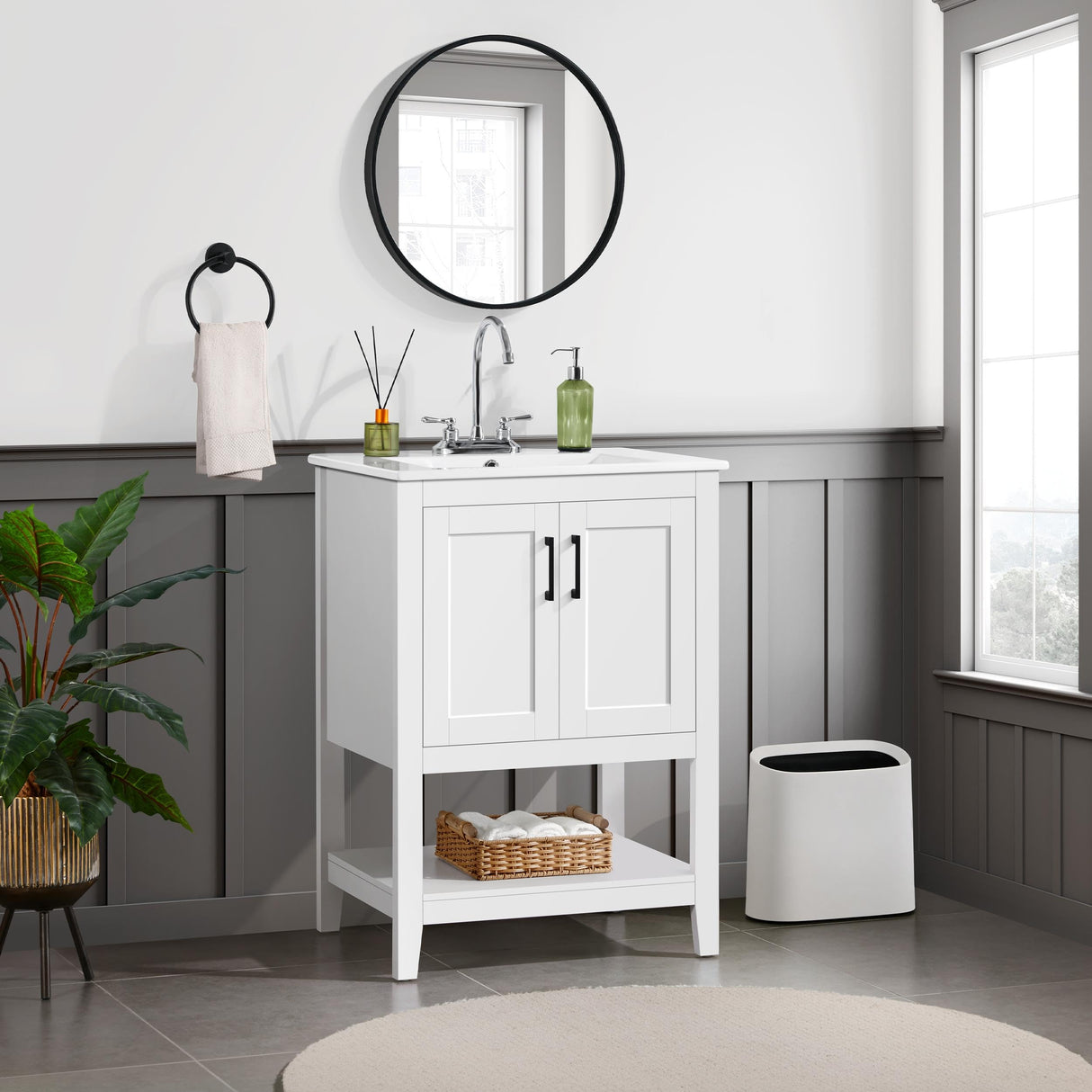 24" Modern Bathroom Vanity with Sink, Bathroom Sink Cabinet with Rectangular Ceramic Basin, Bathroom Vanities