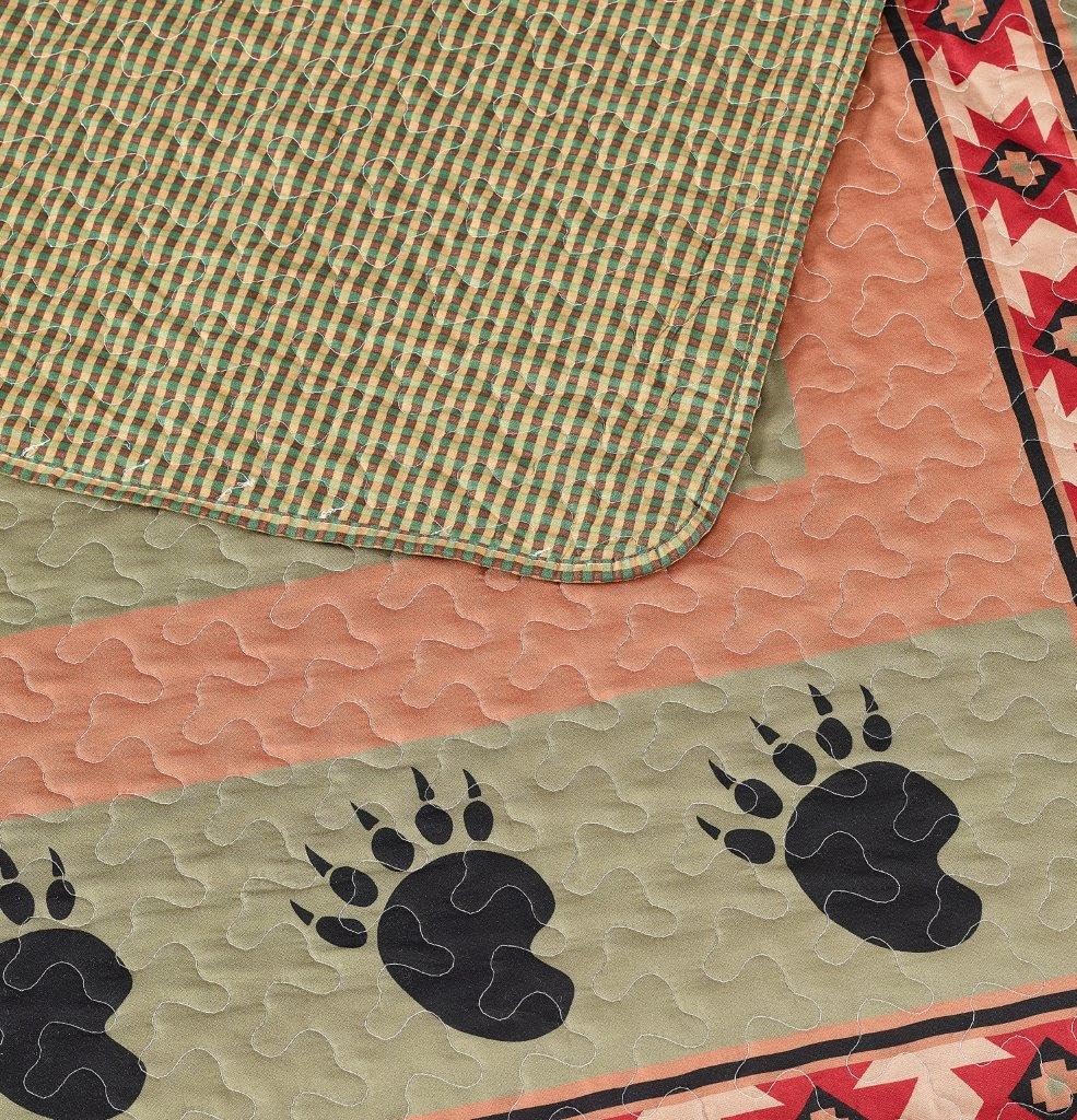 3 Piece Full/Queen Cabin Quilt Bedding Set - Bear and Paw - Rustic Country Reversible
