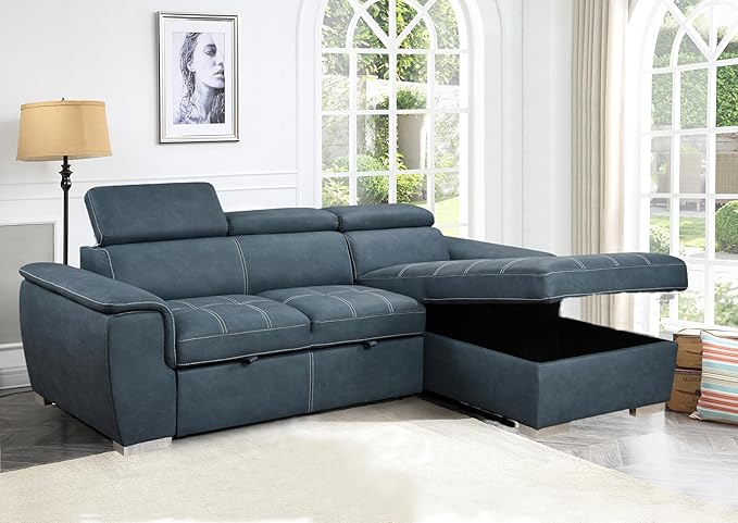 98'' Microfiber L-Shape Sectional Sleeper Couch with Pull-Out Bed, 4-Seater Sofa