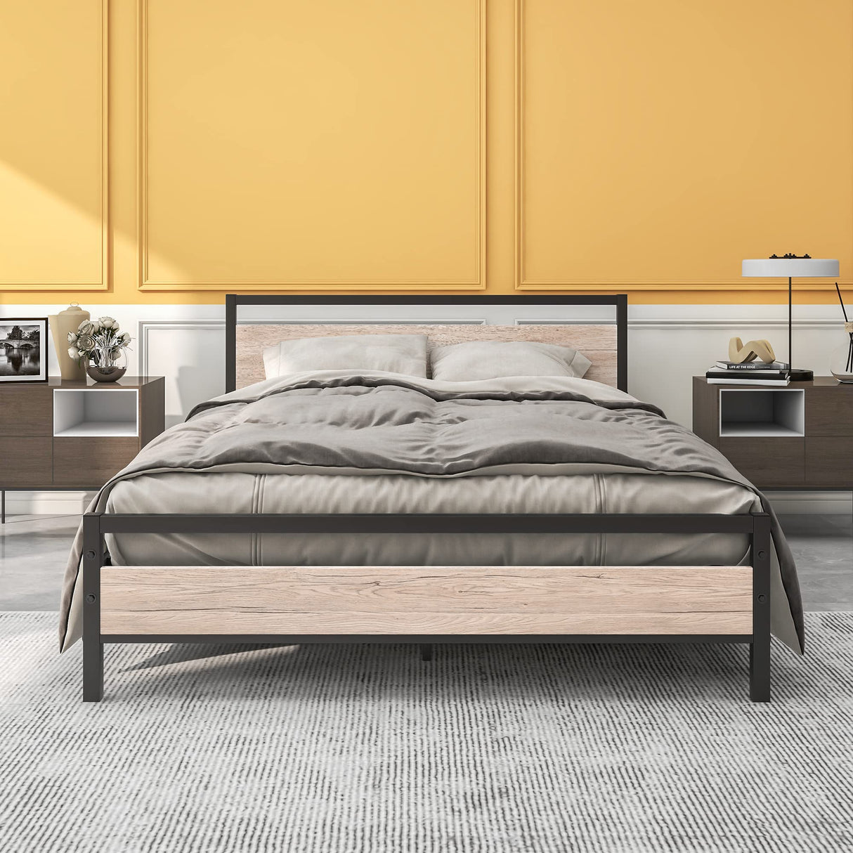 Queen Bed Frames with Wood Headboard,Heavy Duty Platform Bed