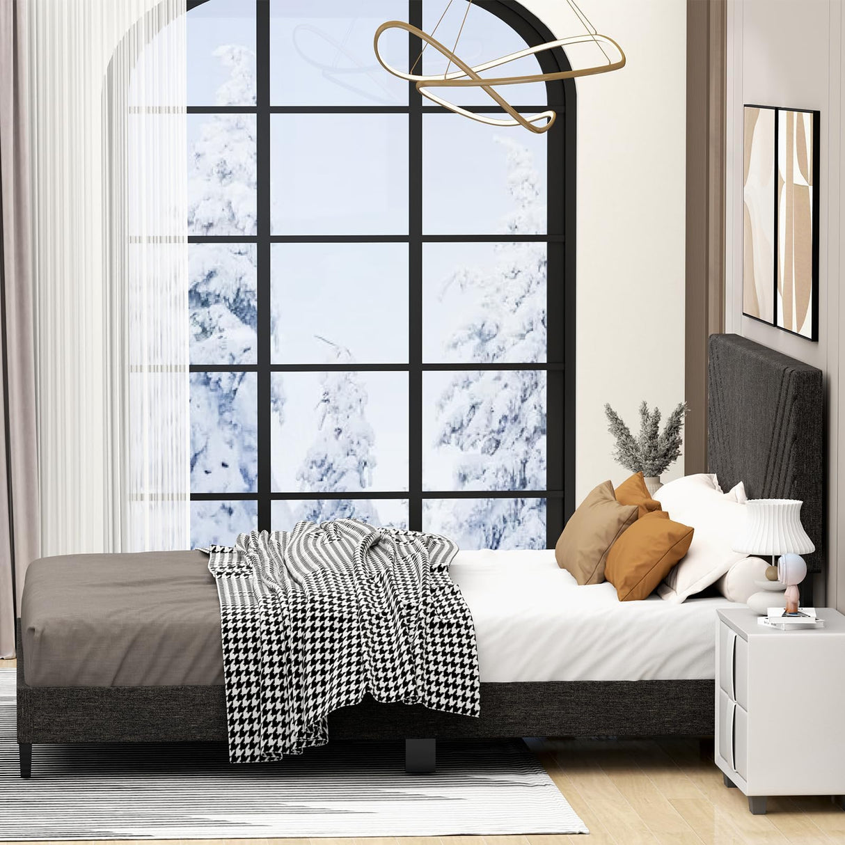 xiweot Queen Size Bed Frames with Headboard, Linen Upholstered Platform Bed Frame with Wood Slats Support, Queen Bed Frame with Adjustable Headboard,Queen Bed Frame No Box Spring Needed (Grey Sutra)