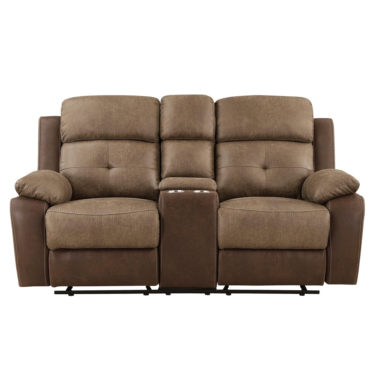 Marianna Polished Microfiber Double Glider Reclining Loveseat, Brown