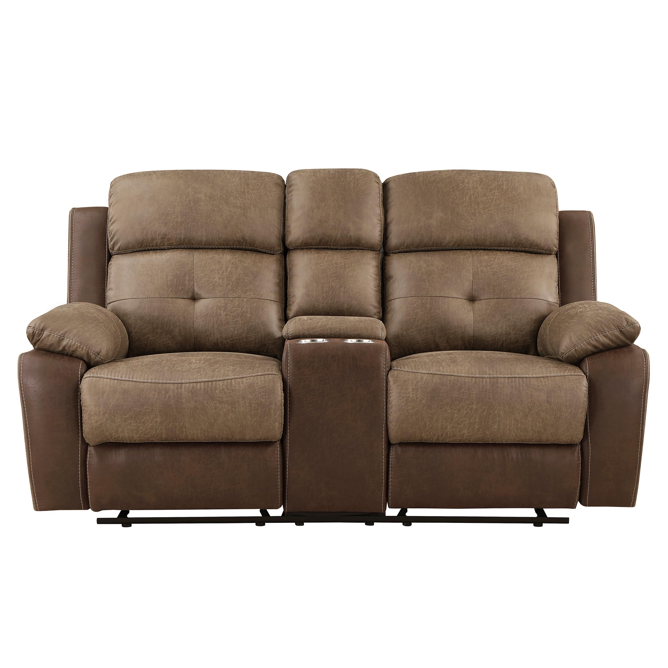 Marianna Polished Microfiber Double Glider Reclining Loveseat, Brown
