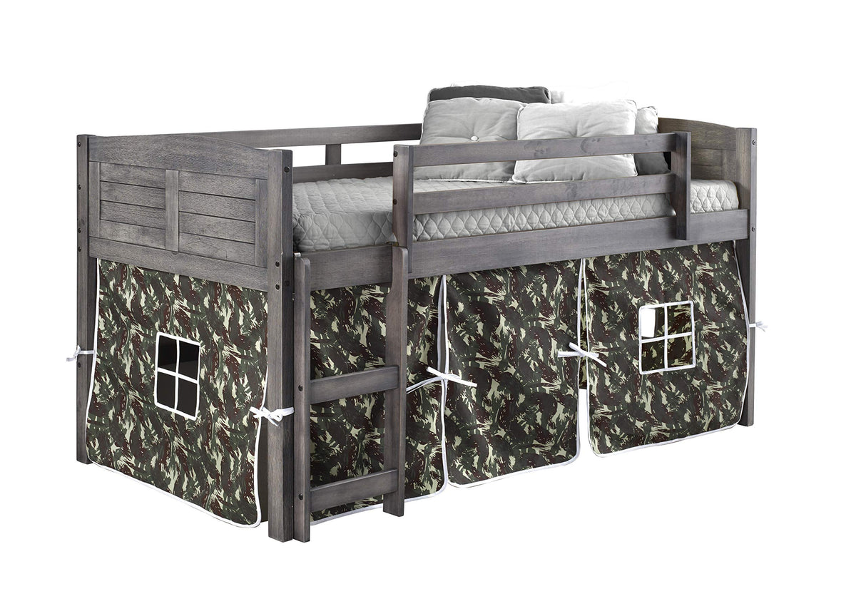 790AAG_750C-TC Louver Low Loft Bed with Camo Tent Twin Antique Grey
