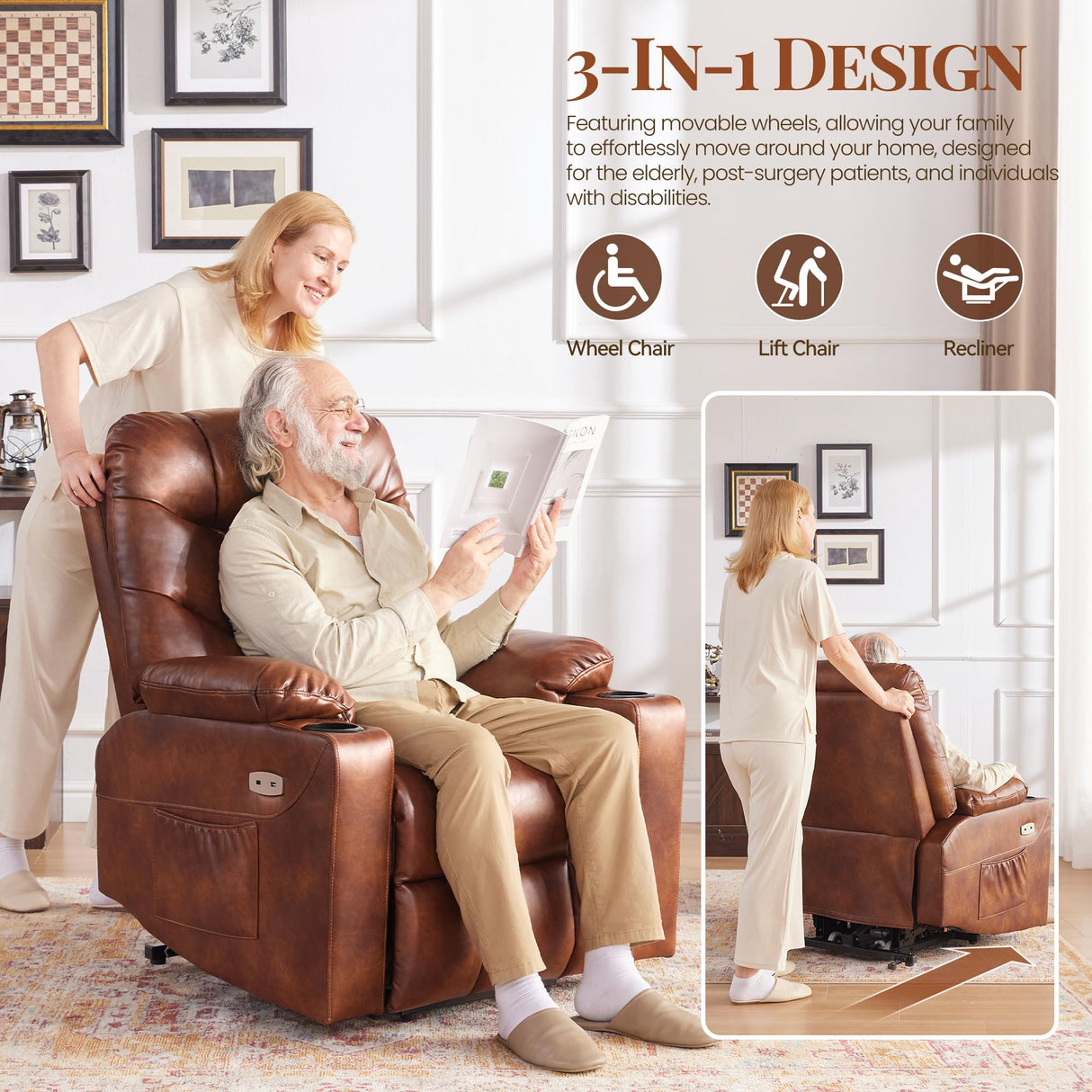 MotionEase Dual Motor Lift Recliner – with Heat, Massage & Wheels for Seniors