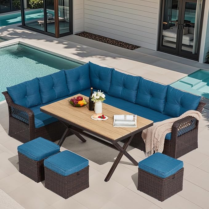 7 Pieces Patio Furniture Sets, Outdoor Dining Set, Patio Dining Sets with HDPE Table