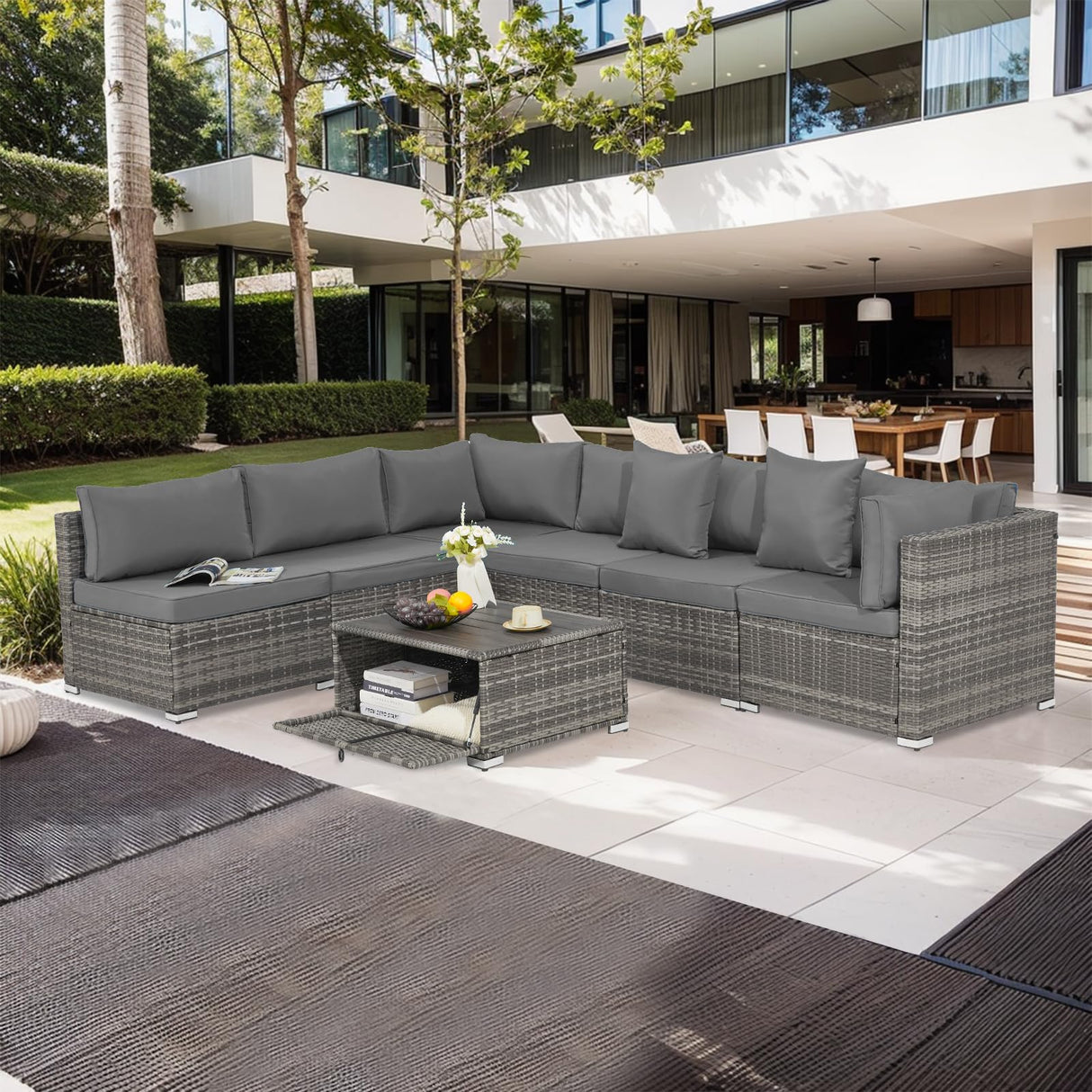 7 Piece Outdoor Sectional Furniture Patio Furniture Set