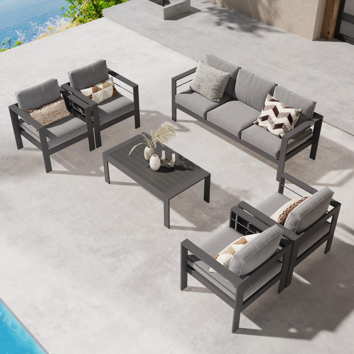 Aluminum Outdoor Patio Furniture Sets, 6 Piece Metal Patio Conversation Sets