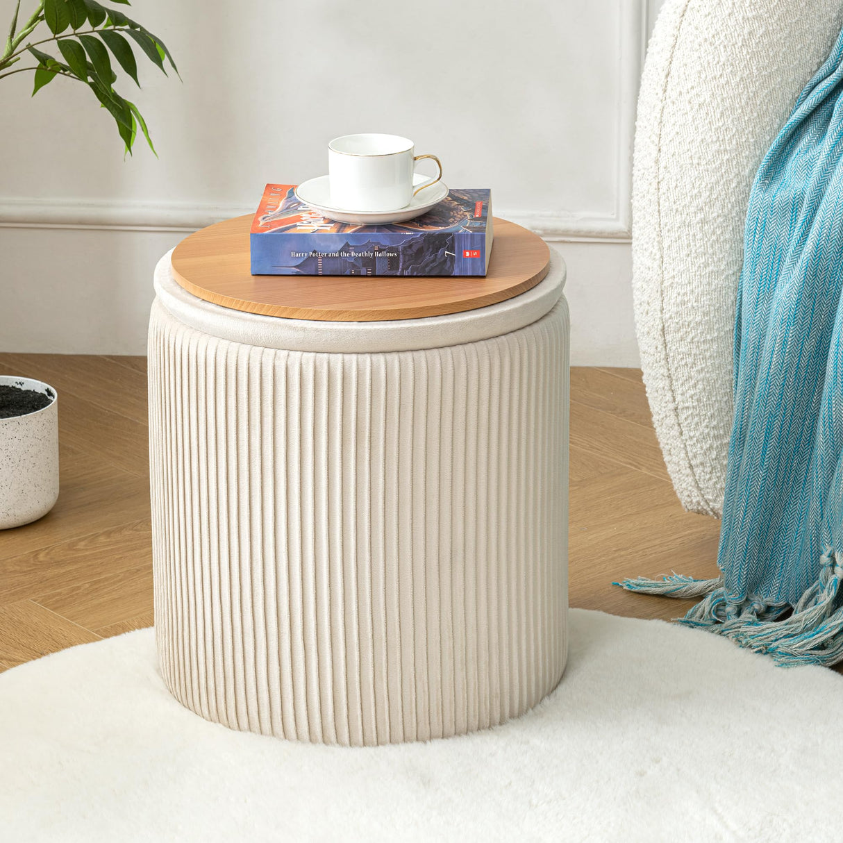 with Storage Set of 2, Velvet Round Storage Ottoman, Upholstered Sponge Vanity