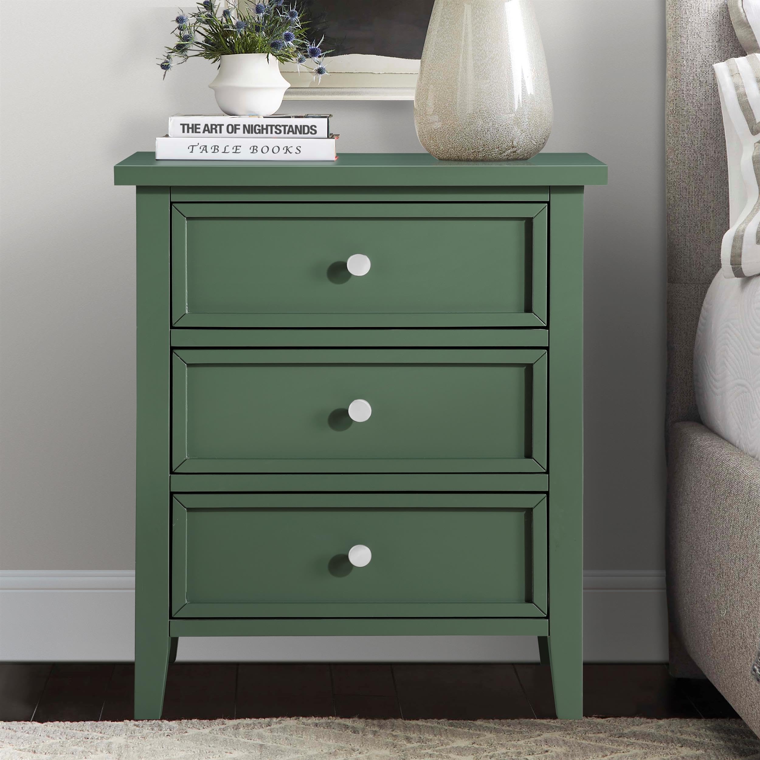 Lennon 3-Drawer Vintage Green Wood Nightstand