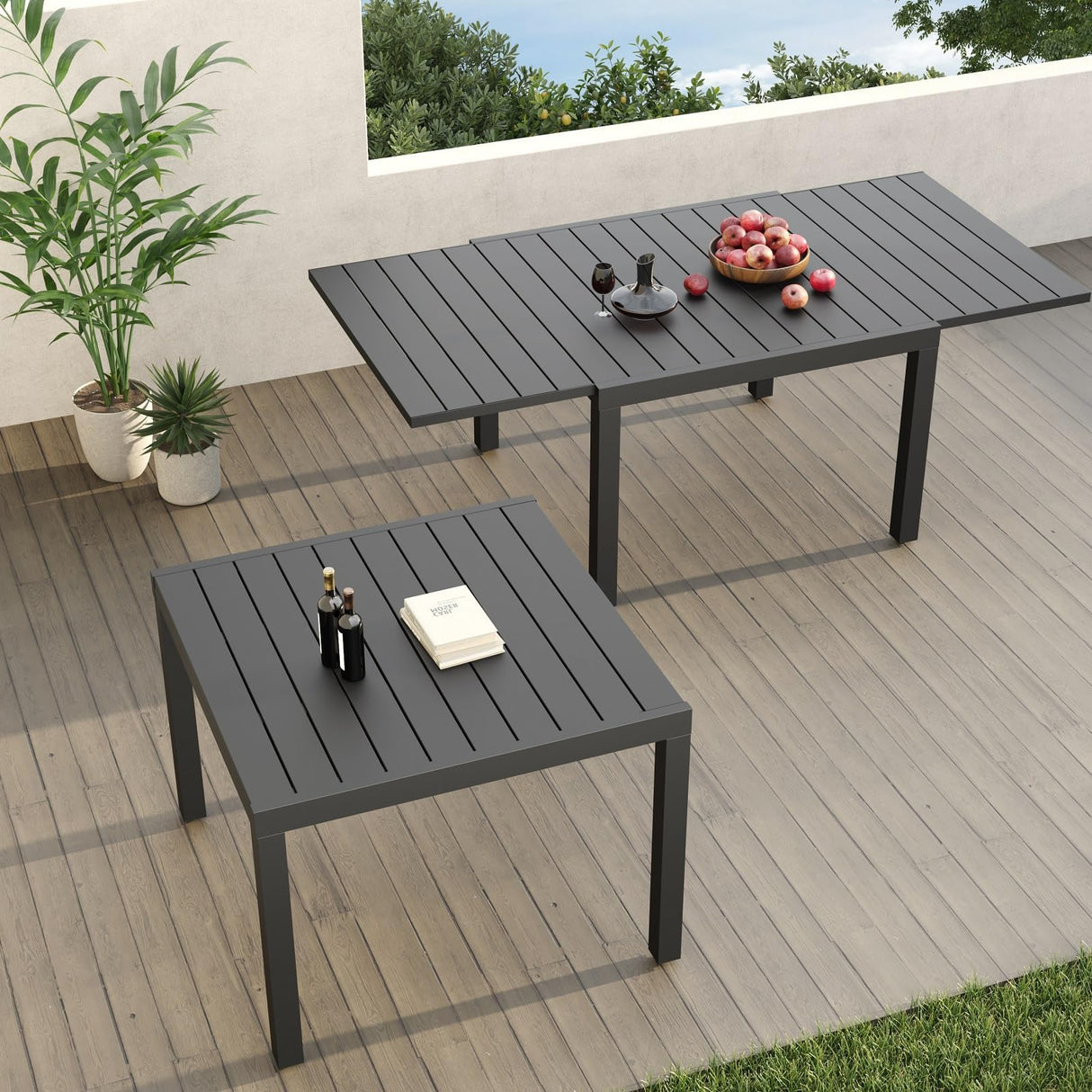 Expandable Patio Dining Table for 4-6 Person, 39.5-79" Aluminum Metal Rectangle