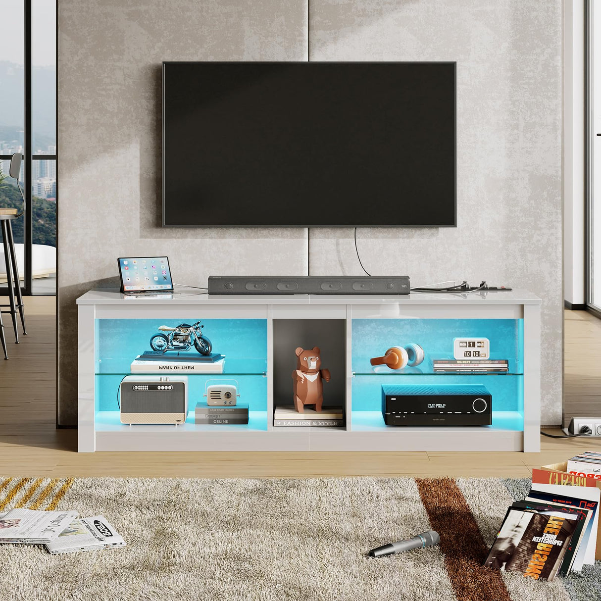 LED TV Stand for 55-65 Inch TVs with Power Outlets
