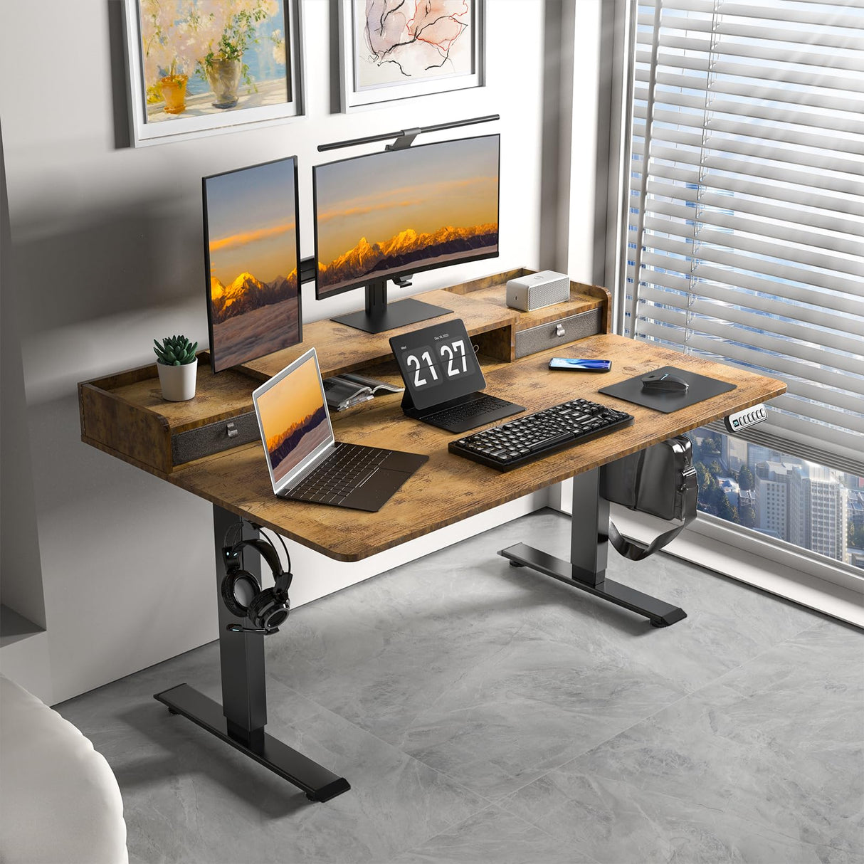 55×30 Inch Electric Standing Desk with 2 Drawers, Adjustable Height Widened Stand Up Desk