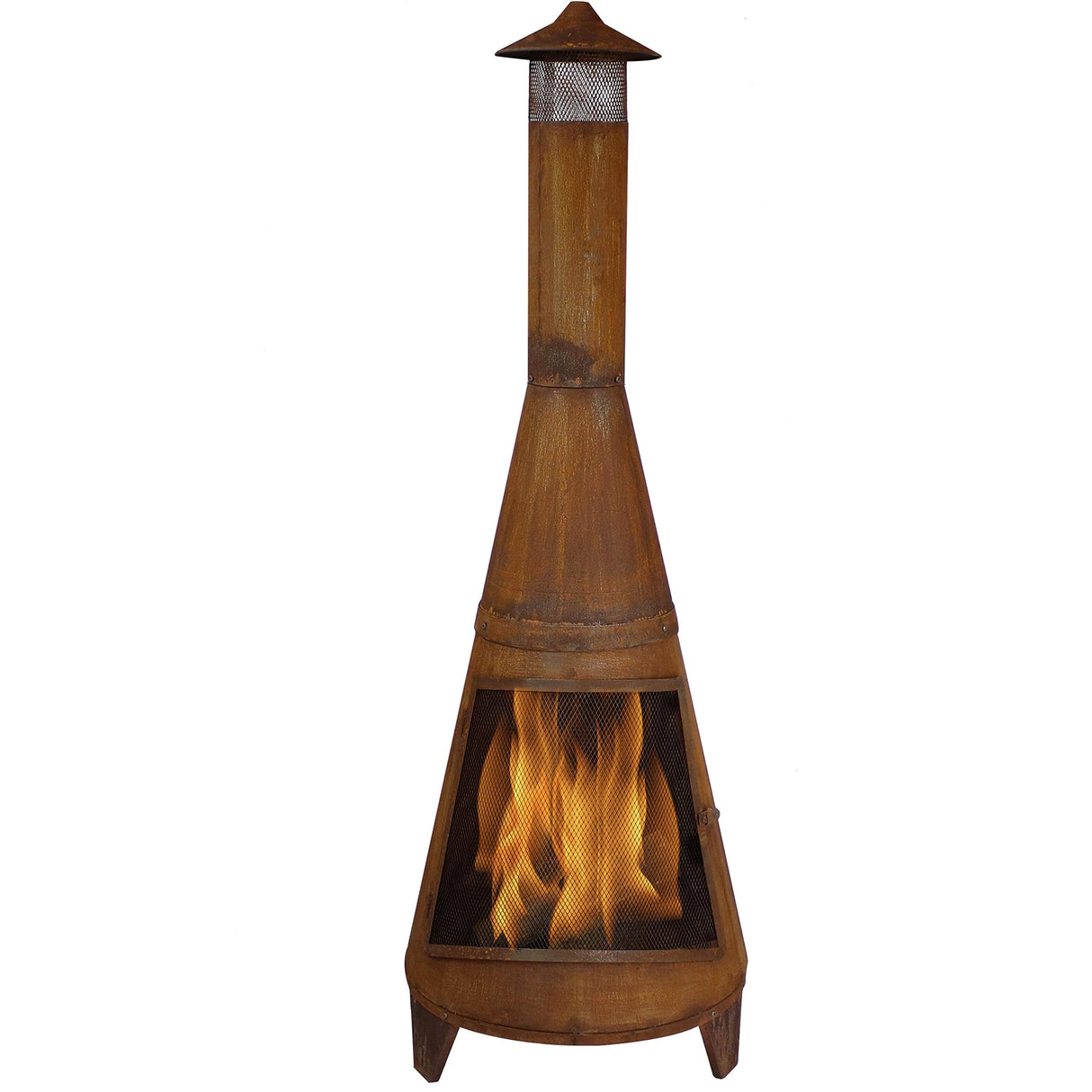 Sunnydaze 70 - Inch Rustic Heavy - Duty Steel Chiminea with Rain Cap and Mesh Spark Screen - Rust Patina Finish - Bircata