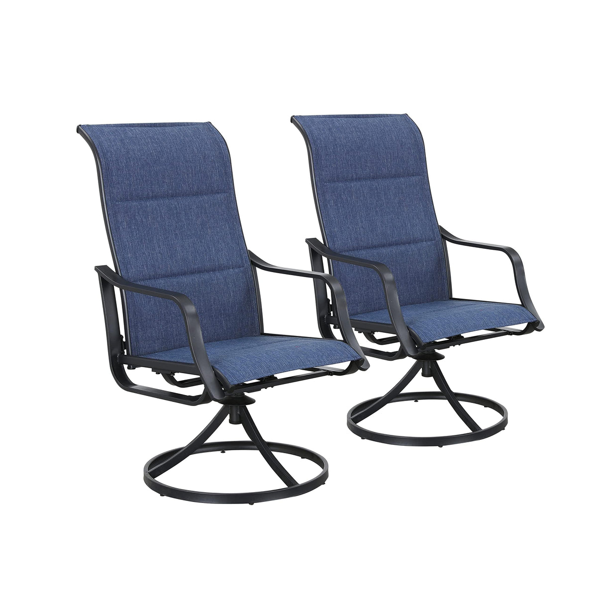 Outdoor Patio Swivel Dining Chair Sling Set with Textilene Fabric All Weather Frame (Set of 2), Blue-1