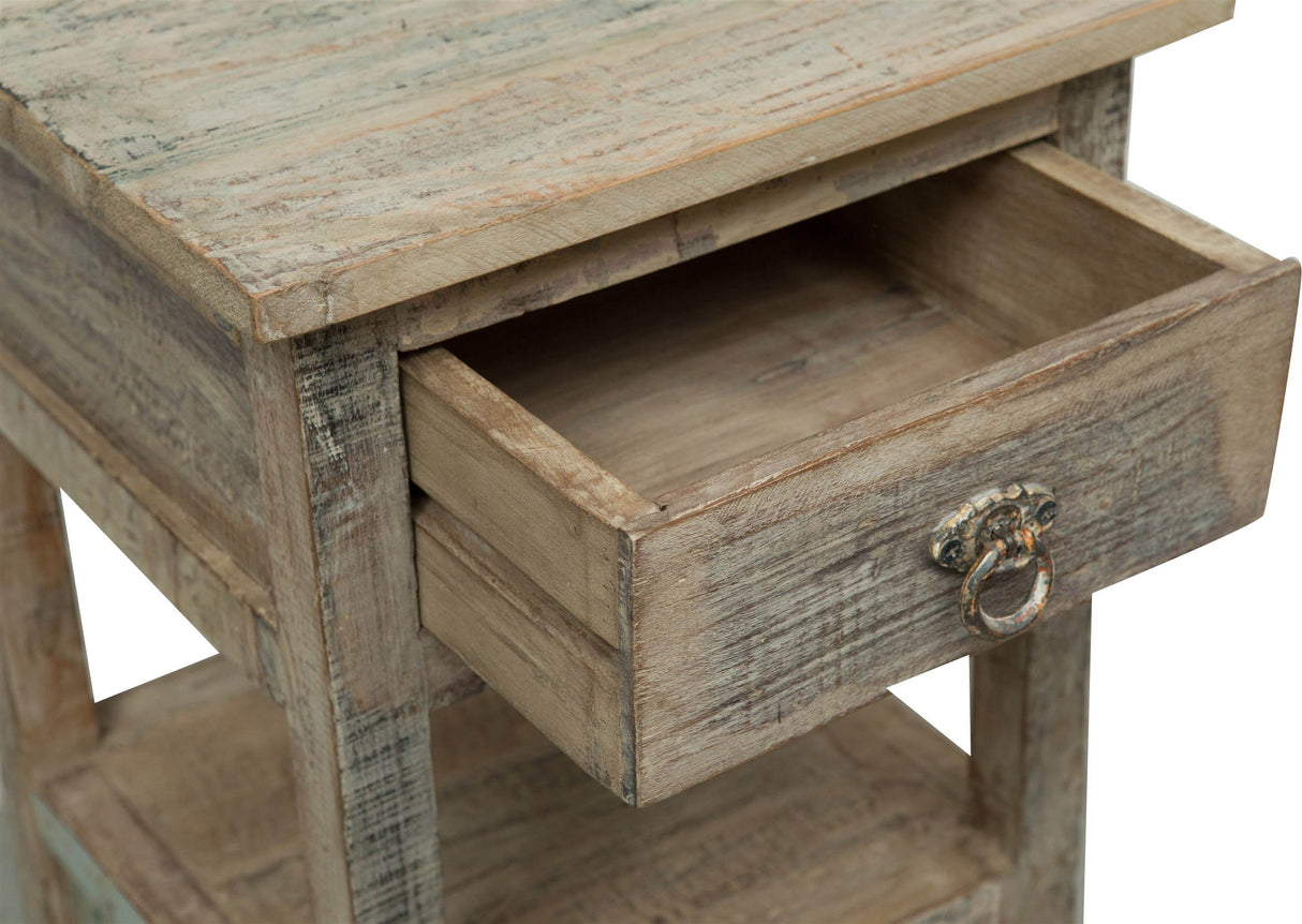 Recycled Solid Wood Made, Antiqued Finish W40xDP25xH50 cm Sized Bedside Table