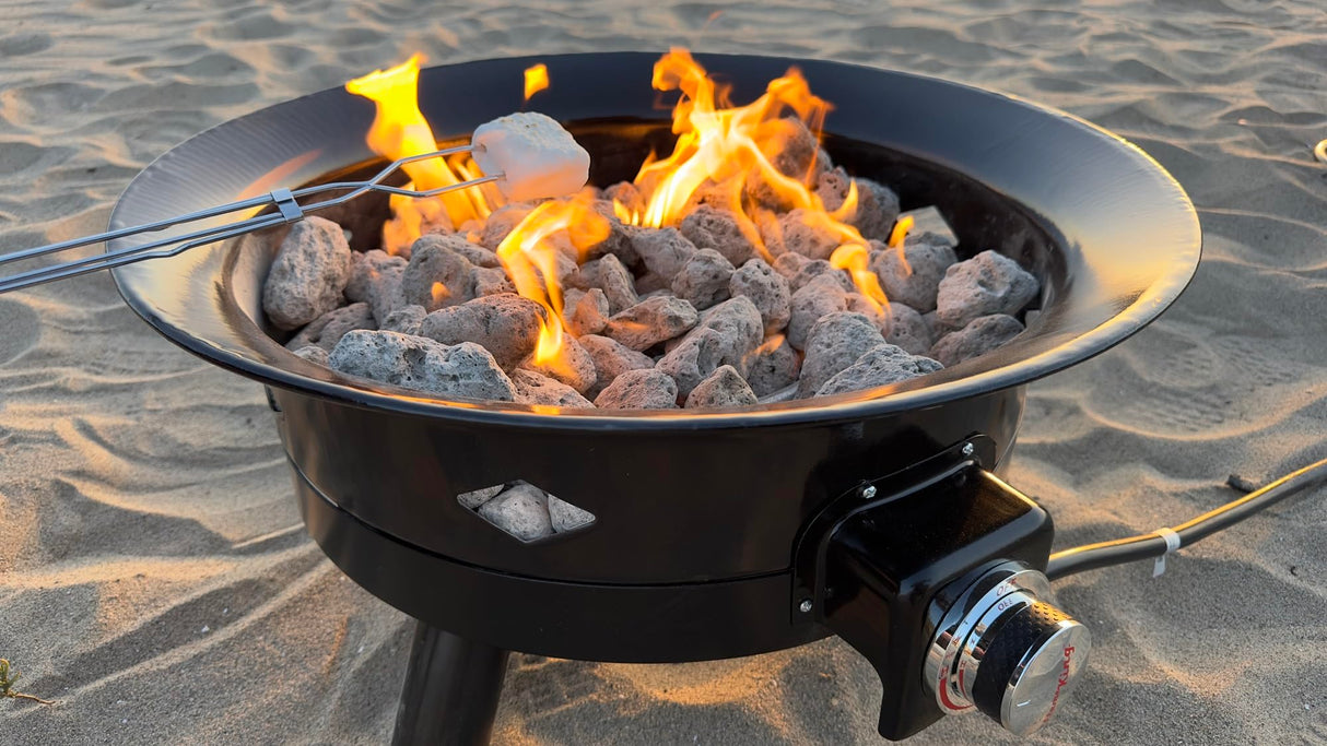 Flame King Smokeless Propane Fire Pit, 24 - inch Portable Firebowl, 58K BTU with Self Igniter, Cover, & Carry Straps for RV, Camping, & Outdoor Living - Bircata