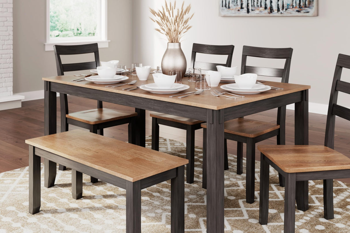 Ashley Gesthaven Casual Dining Table with 4 Chairs and Bench, Set of 6, Light Brown & Dark