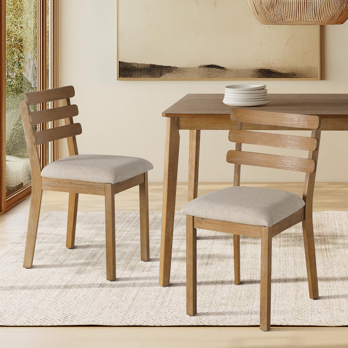 Dining Table Set for 4, Wooden Dining Roon Table and Solid Wood Chairs, 5-Piece Modern