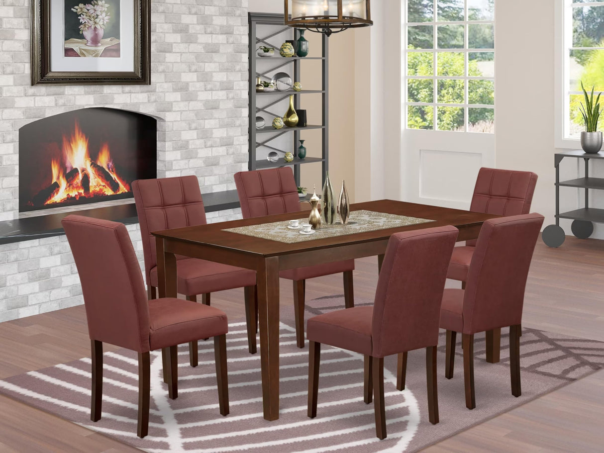 CAAS7-MAH-26 7 Piece Kitchen Dining Table Set Includes A Dinner Table and 6 Burgundy