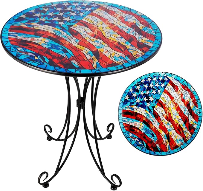 Outdoor Side Table,18 Inch Metal Accent Table, Peacock Round End Tables