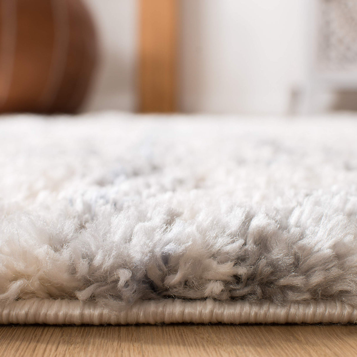 Berber Fringe Shag Collection 6'7" Square Cream/Grey BFG626A Moroccan Non