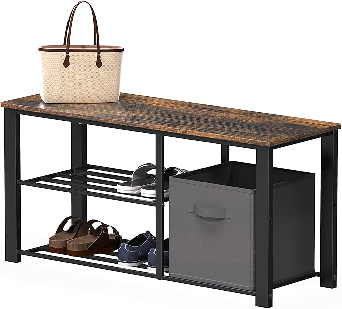 Wood Top Shoe Storage Bench for Entryway, White