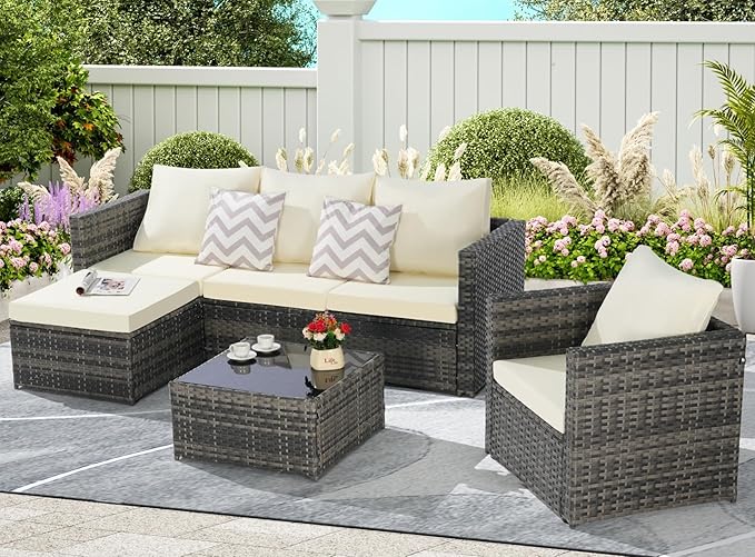 4Pcs Outdoor Patio Sectional Couch Sofa & Chair & Coffee Table Conversation Furniture Set