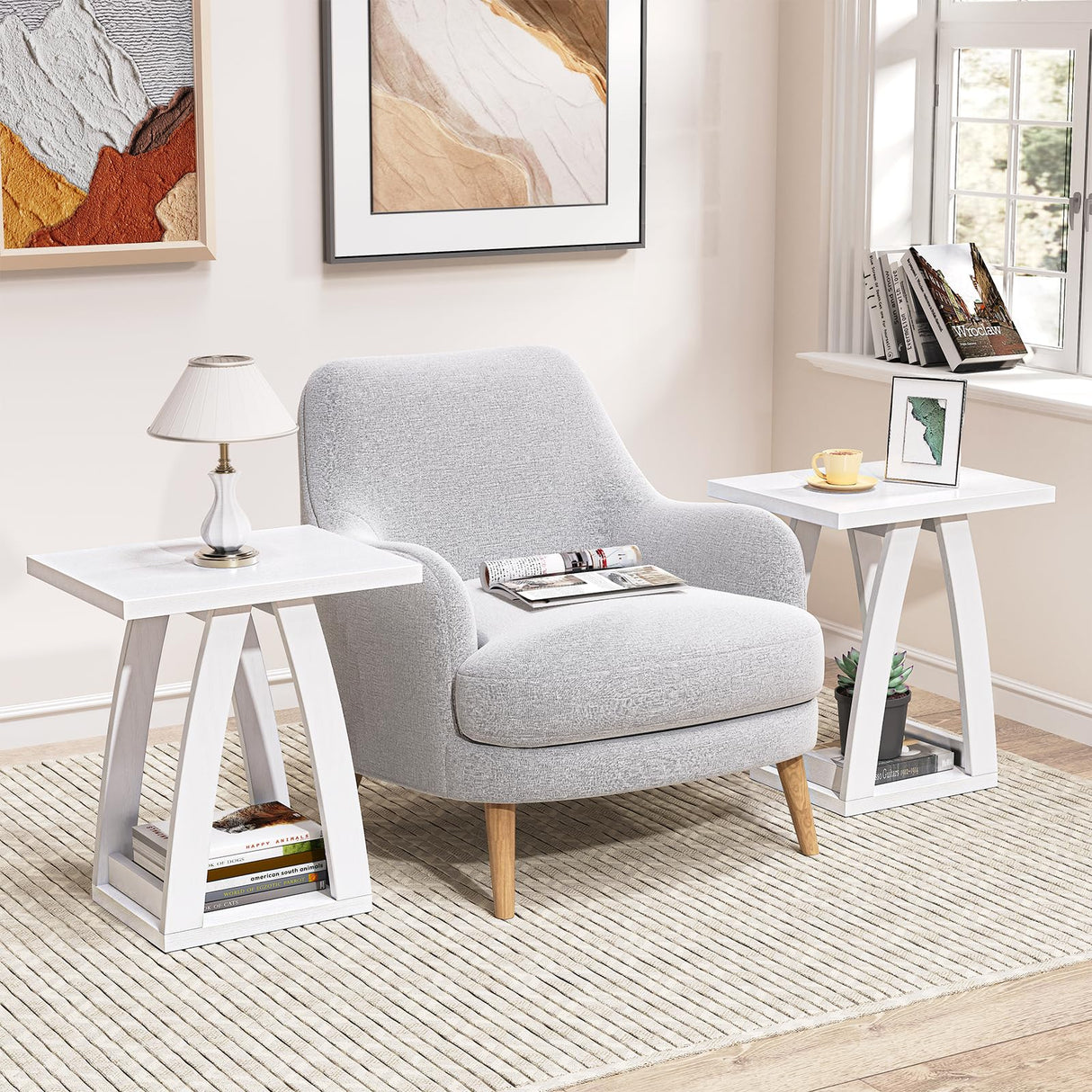 Side Table, Nightstand, Sofa Side Table with Shelf, Modern End Table for Living Room,