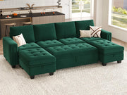 Modular Sectional Sleeper Sofa with Pull Out Bed Velvet Convertible U Shaped Sectional
