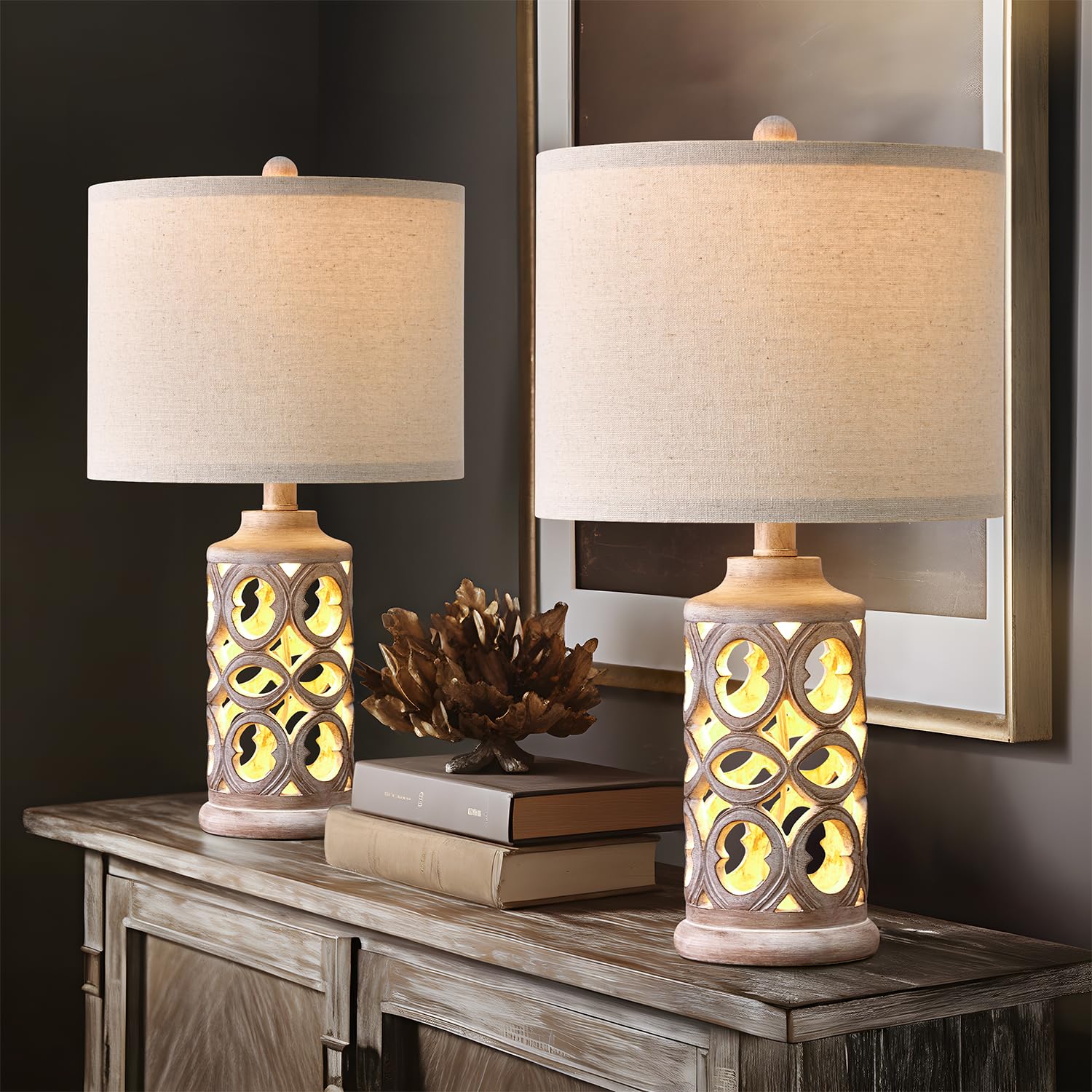 Table Lamp Set of 2 for Living Room Bedroom 20.25'' Country Retro Lamp Vintage