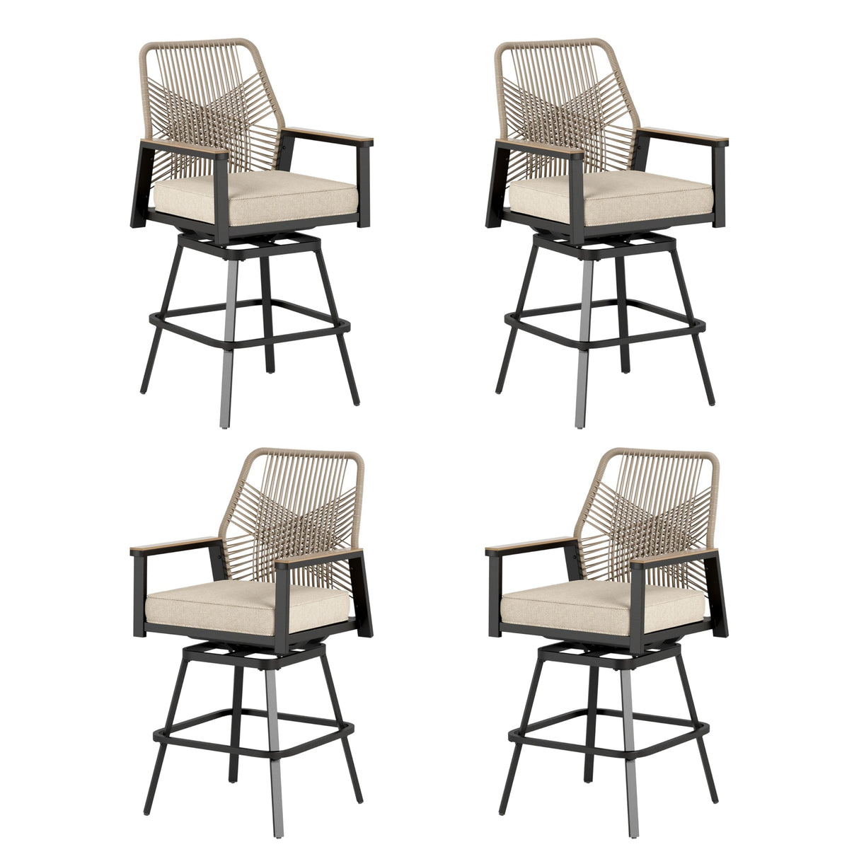 Outdoor Swivel Bar Stools Set of 4, Rattan High Top Patio Chairs