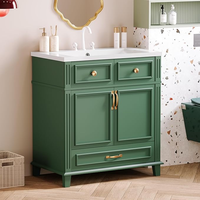 30 Inch Bathroom Vanity with Sink, Modern Single Sink Bathroom Storage Cabinet