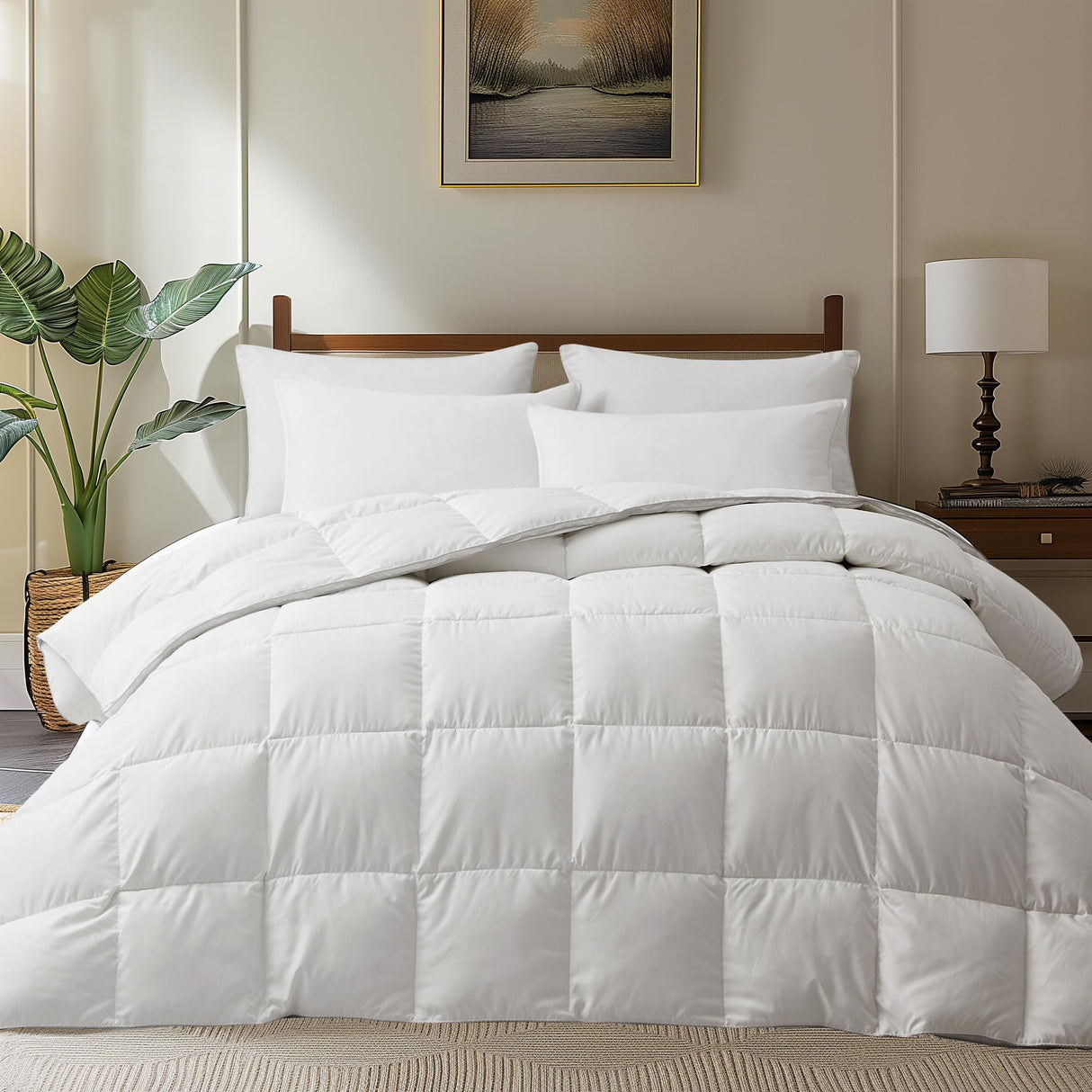 puredown® Goose Feather Comforter King Size, All Season Duvet Insert, Gusseted Ultra-Soft Noiseless Shell Medium WarmthBedding Comforters 104×90 Inch